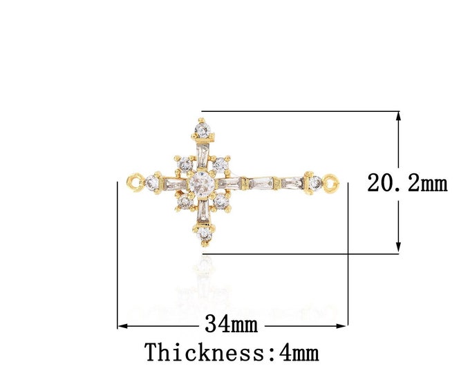 18K Gold Filled Cross Connector Micro-Pave CZ Hollow Cross Necklace Connector DIY Jewelry Supply