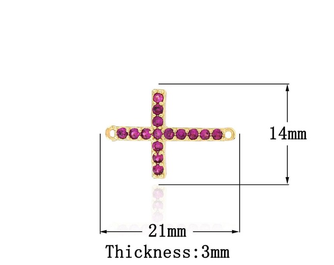 18K Gold Filled Cross Connector Micro-Pave CZ Hollow Cross Necklace Connector DIY Jewelry Supply
