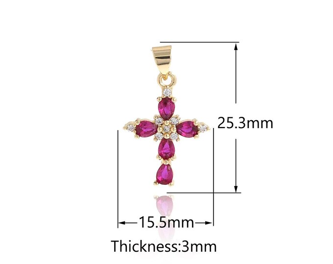 Cross Pendant, Micropavé CZ Religious Charm, 18K Gold Filled Cross Charm, DIY Jewelry Supplies,