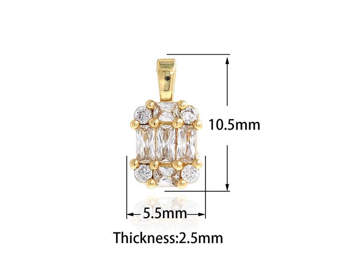 Single Zircon Square Pendant,18K Gold Fille Square Charm, Pendant Necklace, Cubic Zirconia Pendant,DIY Jewelry Supplies