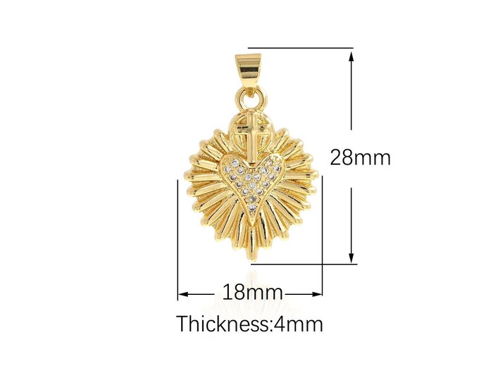18K Gold Filled Love Pendant, Heart Pendant,Micropavé CZ Love Heart Charm, Dainty Charm, Gift For Her, DIY Jewelry Supplies, 28x18x4mm