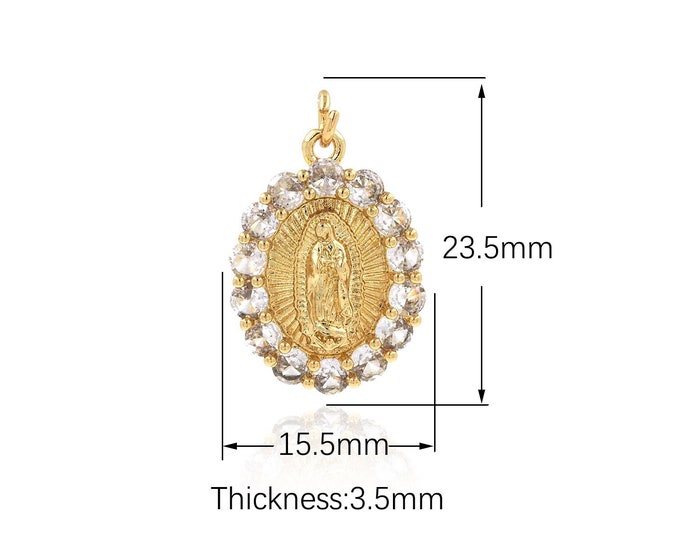 18K Gold Filled Virgin Pendant,Gold Dainty Catholic Charms,Religion Charm Bracelet Necklace for DIY Jewelry Making Supply,23.5x15.5x3.5mm