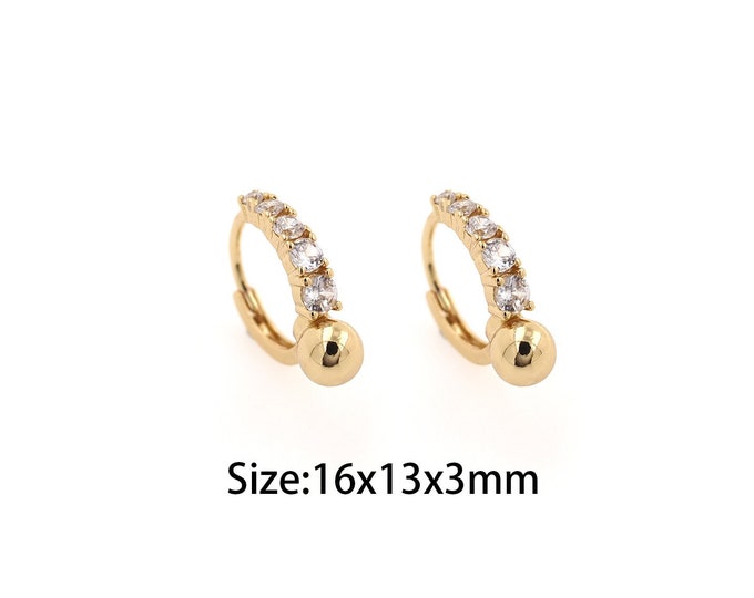 1 pair Micropavé CZ Simple Earrings,18K Gold Filled Ball Earrings,Gold Dainty Ball Earring,Gift for Her,16x13x3mm