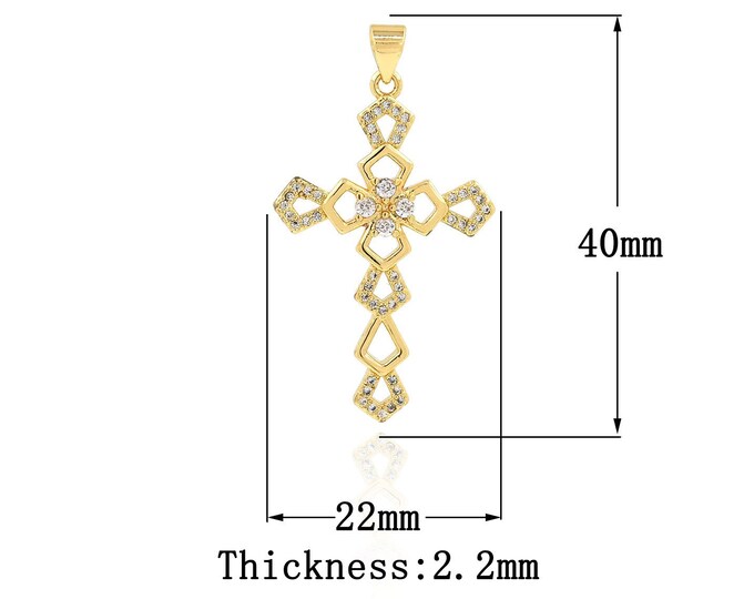 18K Gold Filled CZ Cross Pendant,Gold Dainty Religion Charms,Christian Charm Bracelet Necklace for DIY Jewelry Making Supply