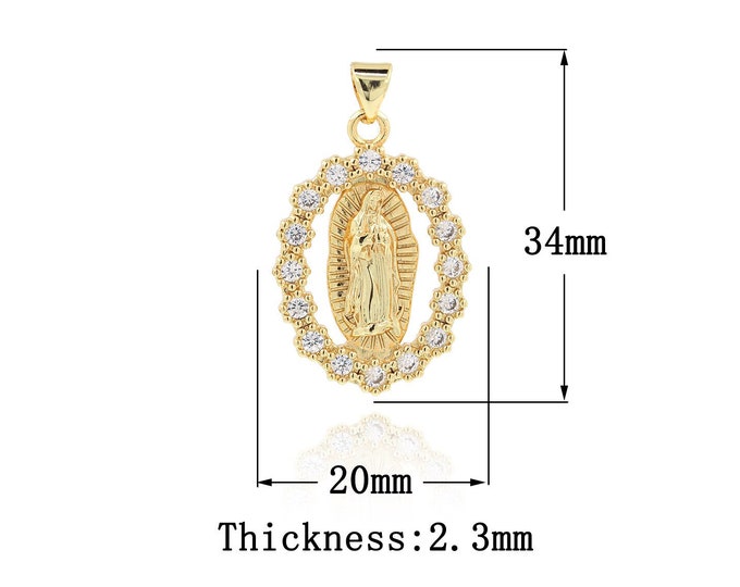 18K Gold Filled CZ Virgin Mary Pendant,Gold Dainty Religion Charms,Catholic Charm Bracelet Necklace for DIY Jewelry Making Supply