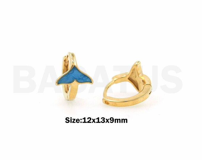 Fishtail Earrings, Round Earrings, 18K Gold Filled Pierced Earrings, Enamel Earrings, Gifts For Her, Tail Earrings