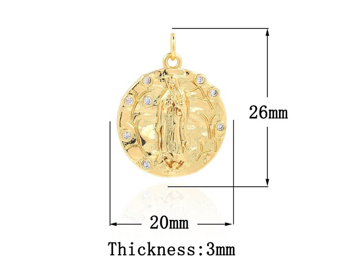 18K Gold Filled Virgin Mary Pendant,Gold Dainty CZ Religion Charms,Catholic Charm Bracelet Necklace for DIY Jewelry Making Supply