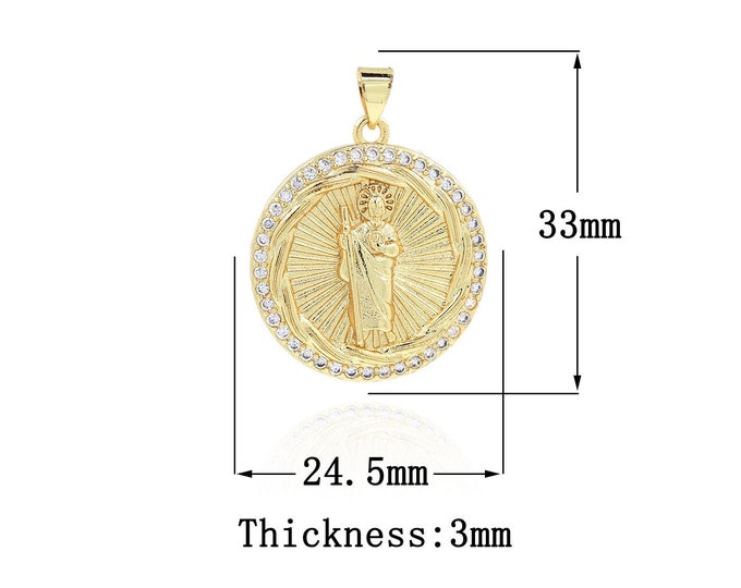 18K Gold Filled Saint Jude Pendant,Gold Dainty St.Juda Charms,CZ Religion Charm Bracelet Necklace for DIY Jewelry Making Supply