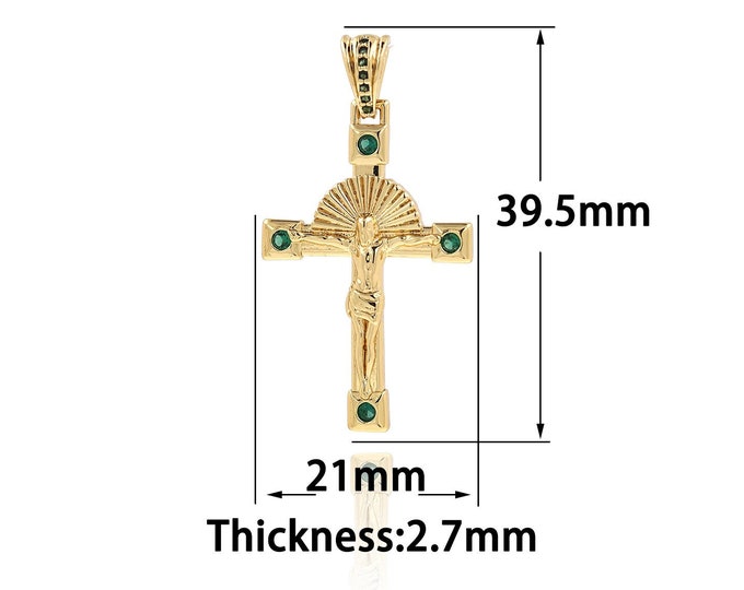 Gold Dainty CZ Christian Charms,18K Gold Filled Cross Pendant,Religious Charm Bracelet Necklace for DIY Jewelry Making Supply