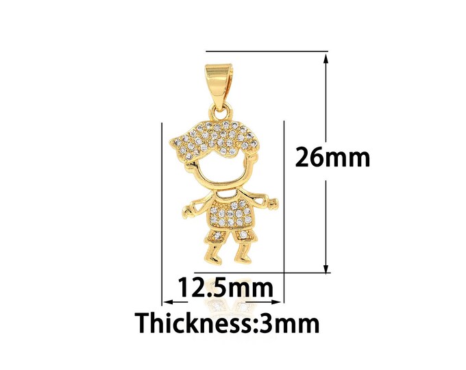 Boy Charm Gold Dainty Character Charms 18K Gold Filled Boy Pendant,Bracelet Necklace for DIY Jewelry Making Supply,12.5x26x3mm