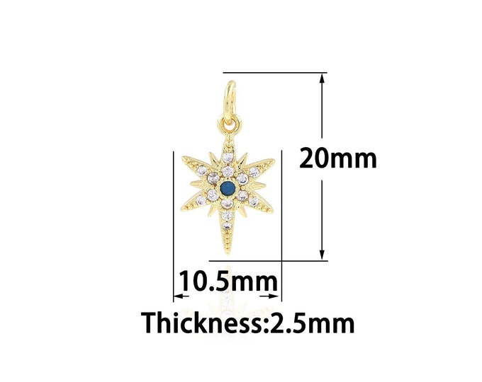 18K Gold Filled Star Pendant,Gold Dainty North Star Charms,CZ Star Charm Bracelet Necklace for DIY Jewelry Making Supply