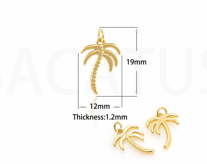 Palm Tree Pendant, Tree Necklace, 18K Gold Filled Palm Tree Charm, Botanical Charm, DIY Jewelry Supplies, 12x19x1.2mm