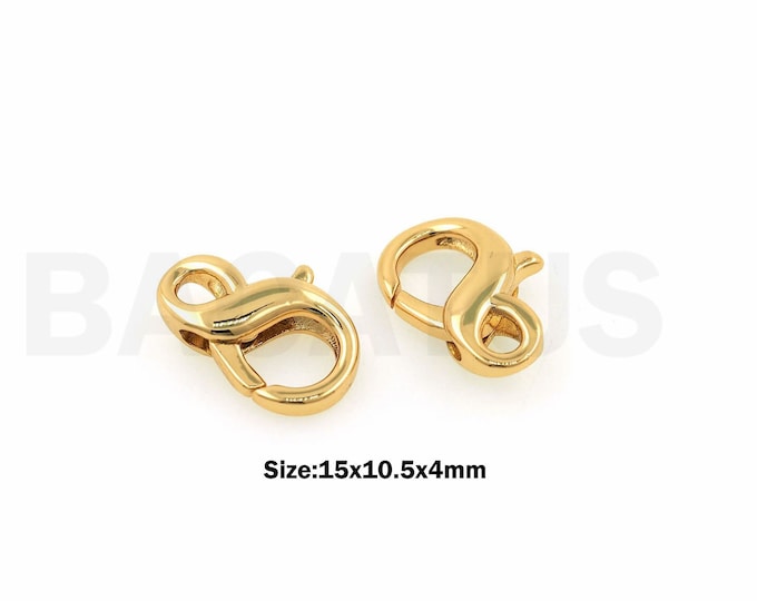 Lobster clasp, necklace clasp, claw clasp,18K gold filled round clasp, spring clasp, snap clasp, carabiner, DIY jewelry supplies 15x10.5x4mm