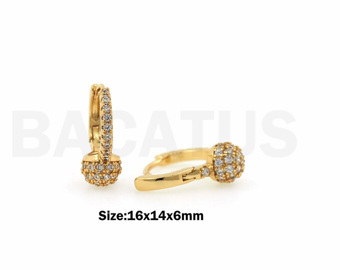 Round Earrings, Micropavé CZ Party Earrings, Time Earrings, 18K Gold Filled Pierced Earrings, Gift For Her, 16x14x6mm