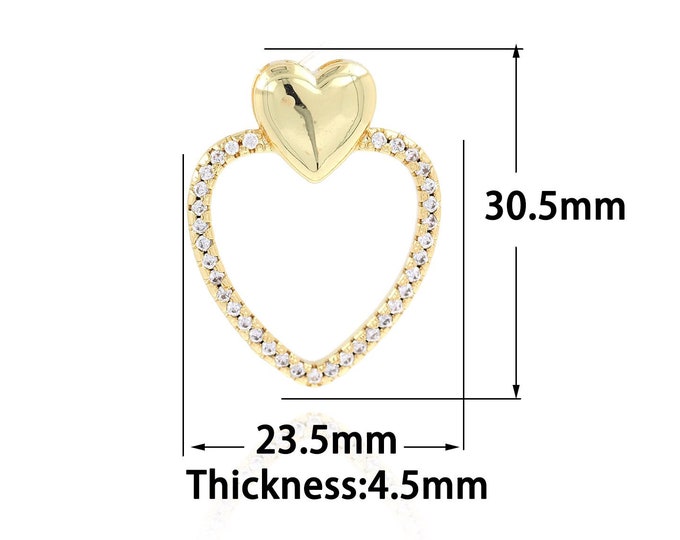 18K Gold Filled Heart Pendant,Gold Dainty Heart Charms,CZ Heart Charm Bracelet Necklace for DIY Jewelry Making Supply