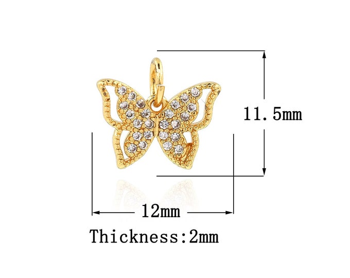 18K Gold Filled CZ Butterfly Pendant,Gold Dainty Butterfly Charms,Butterfly Charm Bracelet Necklace for DIY Jewelry Making Supply