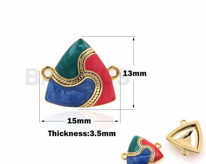18K Gold Filled Enamel Connector, Enamel Charm, Triangle Connector, Geometric Connector, Bracelet And Necklace Accessories, 13x15x3.5mm