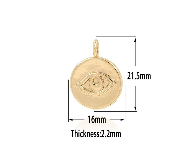 18K Gold Filled Devil Eye Pendant,Gold  Dainty Eye Charms, Dainty  Charm Bracelet Necklace for DIY Jewelry Making Supply