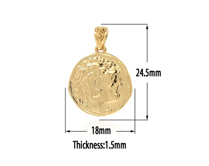 18K Gold Filled Portrait Pendant,Gold  Dainty Coin Charms, Round Charm Bracelet Necklace for DIY Jewelry Making Supply