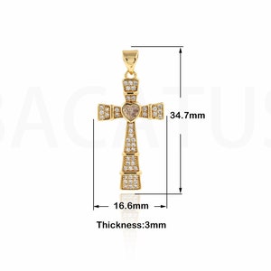 MicroPavé CZ Religious Charms, 18K Gold Filled Cross Pendant, Christian Necklace, Cross Charms, DIY Jewelry Supplies, 34.7x16.6x3mm