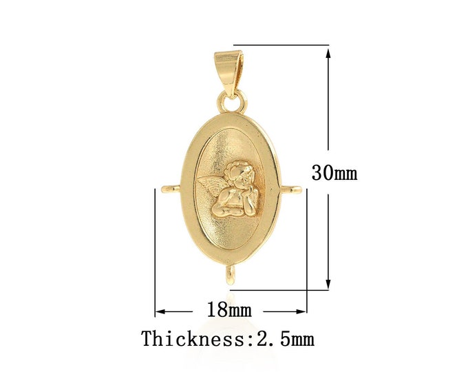 Angel Charm, 18K Gold Filled Oval Charm,Dainty Angel Pendant, DIY Jewelry Supplies, 30x18x2.5mm