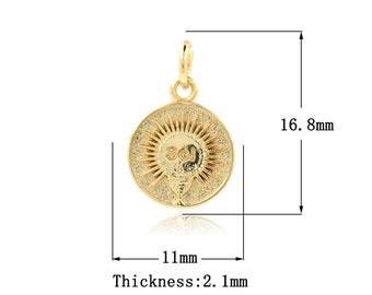 10 pcs 18K Gold Filled Round Charm, Sun Charm, SOL Charm, Sol Pendant, DIY Jewelry Supplies, 11x16.8x2.1mm