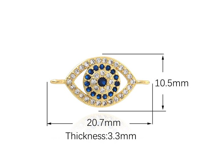 18K Gold Filled Eye Connector, Eye Charm, Micro Pave CZ Lucky Eye Connector, DIY Jewelry Supplies, 20.7x10.5x3.3mm
