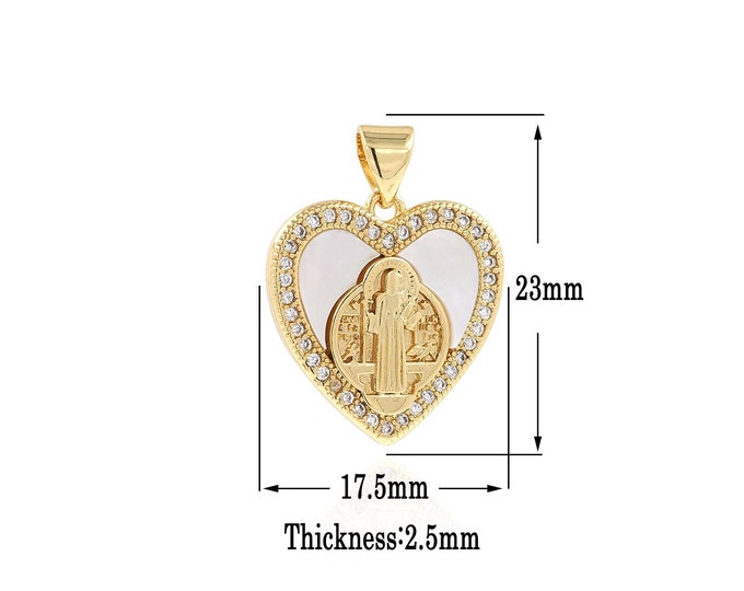 Jesus Charm, Religious Necklace,18K Gold Filled Heart Pendant,CZ Heart Charm Bracelet Necklace for DIY Jewelry Making Supply