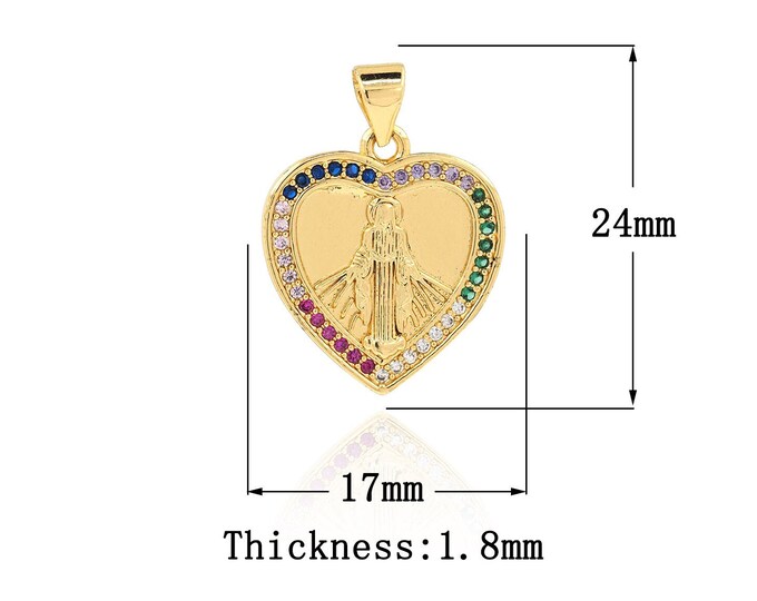 18K Gold Filled Virgin Mary Pendant,Gold Dainty Religion Charms,CZ Heart Charm Bracelet Necklace for DIY Jewelry Making Supply
