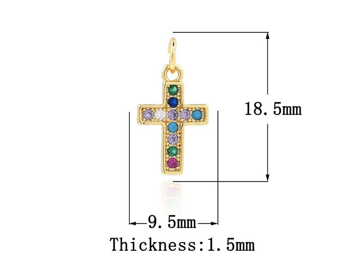 18K Gold Filled Cross Pendant,Gold Dainty CZ Religion Charms,Christian Charm Bracelet Necklace for DIY Jewelry Making Supply