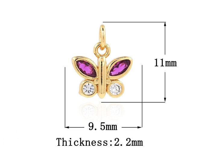 18K Gold Filled Butterfly Pendant,Gold Dainty Butterfly Charms,CZ Butterfly Charm Bracelet Necklace for DIY Jewelry Making Supply