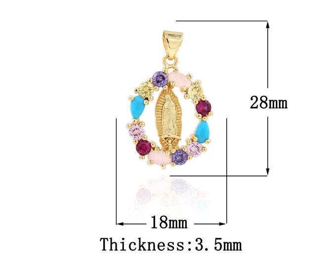 18K Gold Filled CZ Virgin Mary Pendant,Gold Dainty Religion Charms,Catholic Charm Bracelet Necklace for DIY Jewelry Making Supply