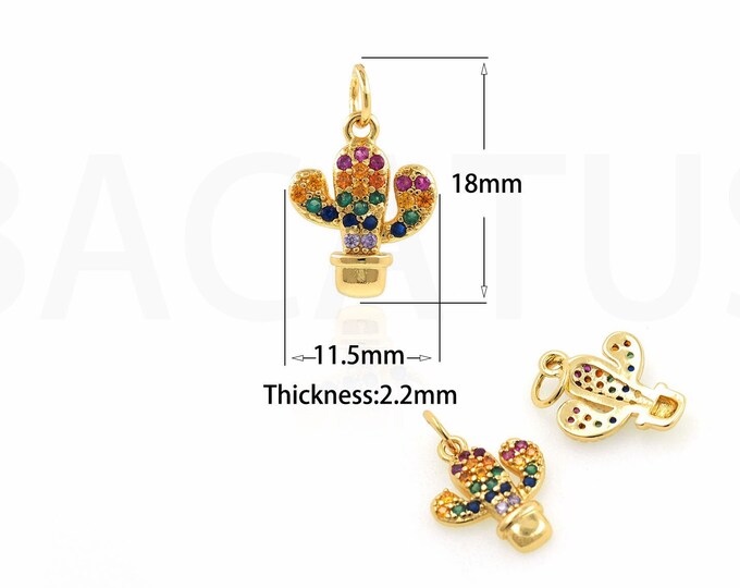 18K Gold Filled Cactus Pendant,Gold Dainty CZ Desert Charms,Cactus Charm Bracelet Necklace for DIY Jewelry Making Supply