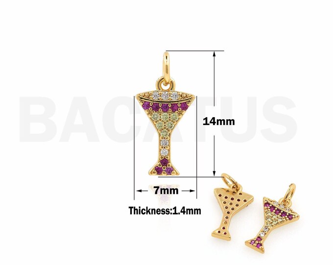 Wine Glass Pendant, Micropavé CZ Red Wine Charm, 18K Gold Filled Wine Glass Charm, Drinking Necklace, DIY Jewelry Supplies, 14x7x1.4mm