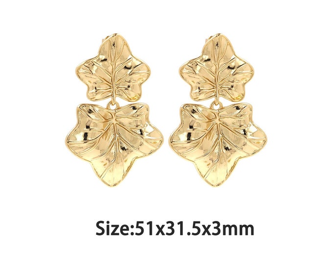 1 pair 18K Gold Filled Drop Stud Earrings,Gold Dainty Leaf Stud Earring,Simple Stud Earrings,Gift for Her