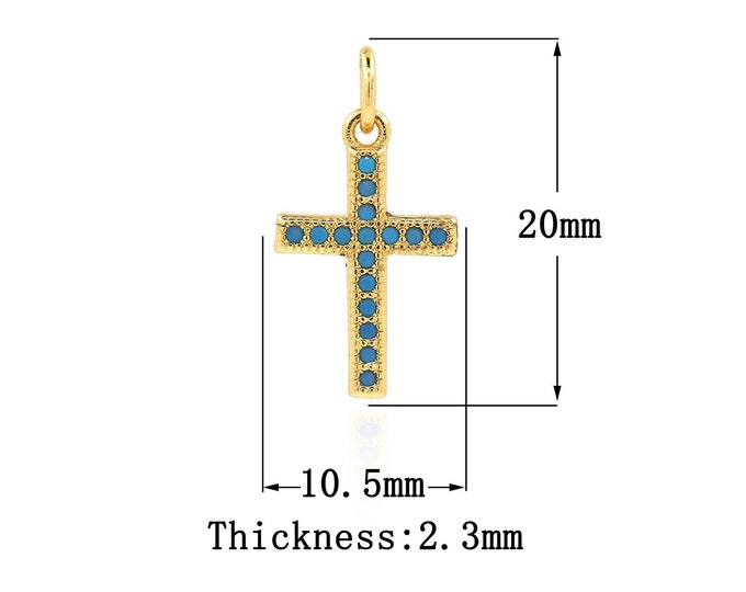 18K Gold Filled CZ Cross Pendant,Gold Dainty Religion Charms,Christian Charm Bracelet Necklace for DIY Jewelry Making Supply