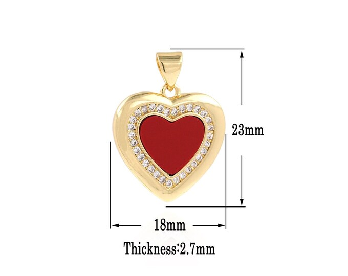 18K Gold Filled Heart Pendant,Gold Heart Charms,Enamel Heart Charm Bracelet Necklace for DIY Jewelry Making Supply
