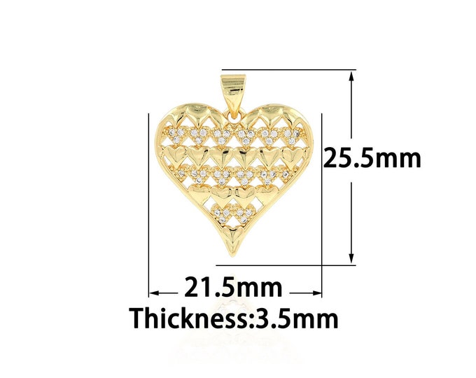 18K Gold Filled Heart Pendant,Gold Dainty Heart Charms,CZ Heart Charm Bracelet Necklace for DIY Jewelry Making Supply