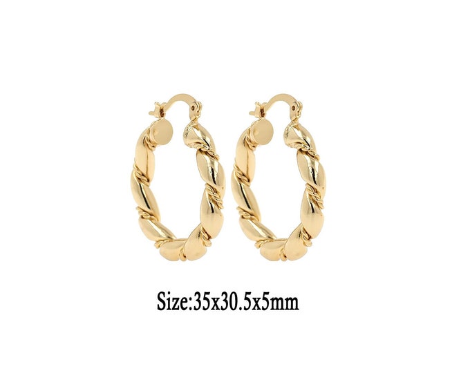 1pair 18K Gold Filled Twist Hoops Earrings,Gold Earrings,Dainty Hoops Huggie,Gold Huggies Hoop Earrings