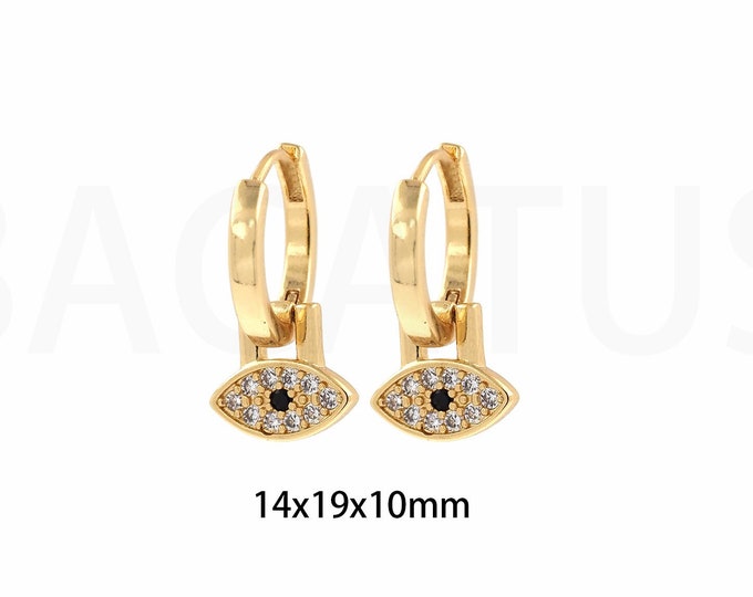 Drop Earrings, Eye Earrings, Round Earrings, 18K Gold Filled Pierced Earrings, Micro Pave CZ Dainty Earrings, Gift For Her, 14x19x10mm