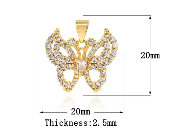 18K Gold Filled Butterfly Pendant,Gold Dainty CZ Butterfly Charms,Butterfly Charm Bracelet Necklace for DIY Jewelry Making Supply