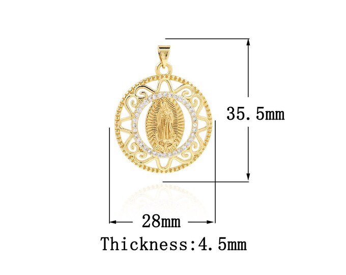 18K Gold Filled CZ Virgin Mary Pendant,Gold Dainty Religion Charms,Catholic Charm Bracelet Necklace for DIY Jewelry Making Supply
