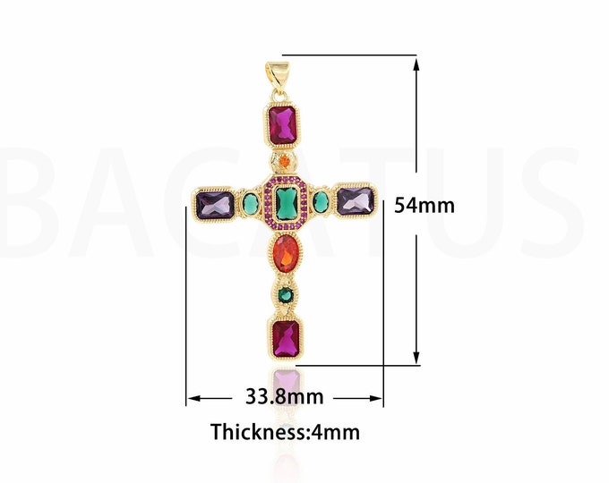 Micropavé CZ Religious Charm, 18K Gold Filled Cross Charm, Cross Pendant, DIY Jewelry Supplies, 54x33.8x4mm
