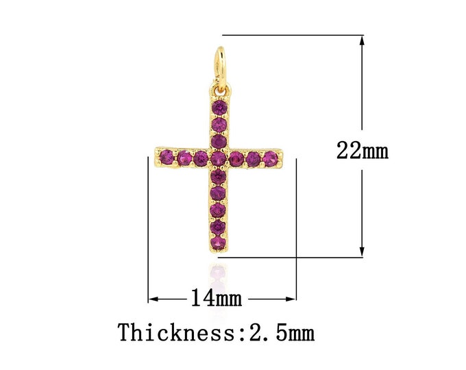 18K Gold Filled Cross Pendant,Gold Dainty Religion Charms,CZ Christian Charm Bracelet Necklace for DIY Jewelry Making Supply