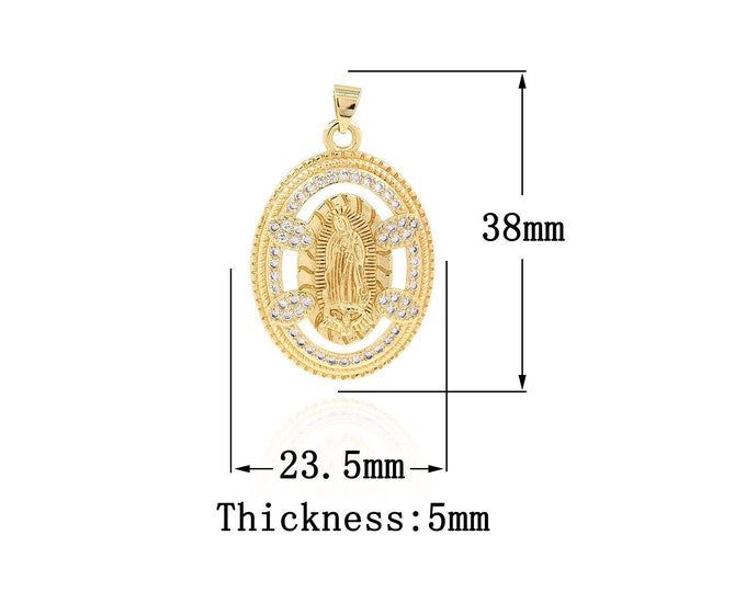 18K Gold Filled Virgin Mary Pendant,Gold Dainty CZ Religion Charms,Catholic Charm Bracelet Necklace for DIY Jewelry Making Supply