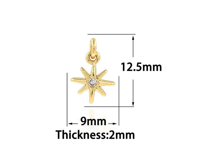 18K Gold Filled North Star Pendant,Gold Dainty Star Charms,CZ Star Charm Bracelet Necklace for DIY Jewelry Making Supply