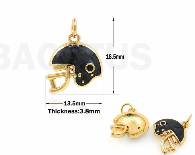 Helmet Pendant, Enamel Charm, 18K Gold Filled Football Charm, Micropavé CZ Sports Charm, DIY Jewelry Supplies, 18.5x13.5x3.8mm