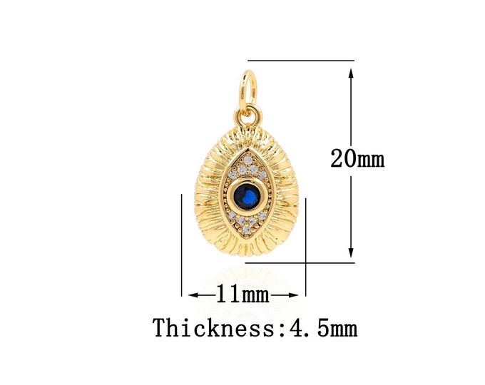 18K Gold Filled Devil Eye pendant,Gold Oval Charms,Eye Charm Bracelet Necklace for DIY Jewelry Making Supply
