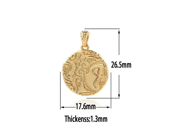 18K Gold Filled Portrait Pendant,Gold  Dainty Character Charms, Relief Charm Bracelet Necklace for DIY Jewelry Making Supply