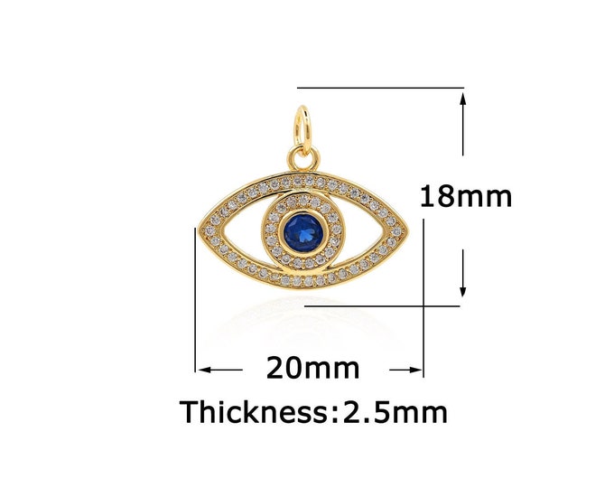 18K Gold Filled Devil Eye pendant,Gold Oval Charms,Eye Charm Bracelet Necklace for DIY Jewelry Making Supply